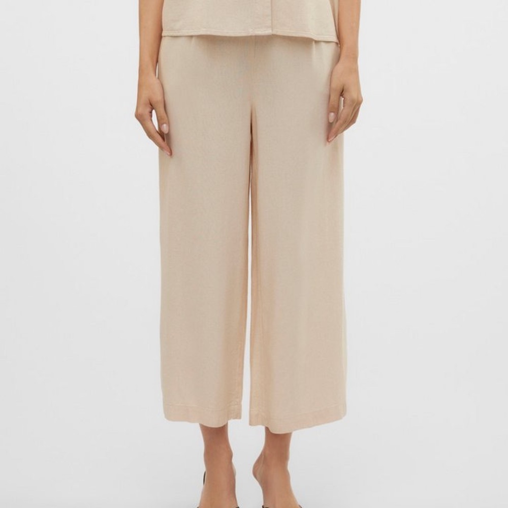 Linen blend Vero Moda Beige Wide-Leg Pants